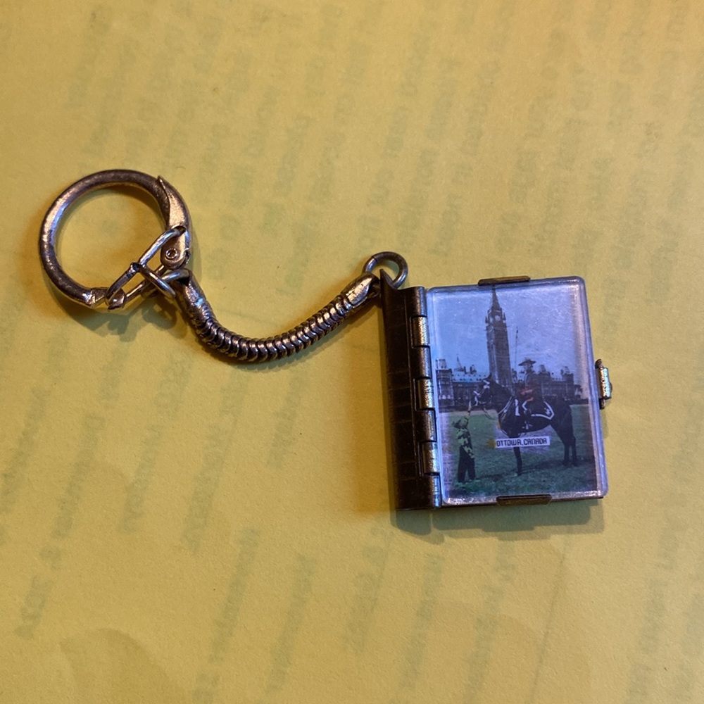 Mini metal book keychain “outdoor Canada” flip fold pictures/white back